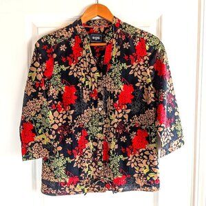 Maine New England Red Floral Pleated Cotton Shirt